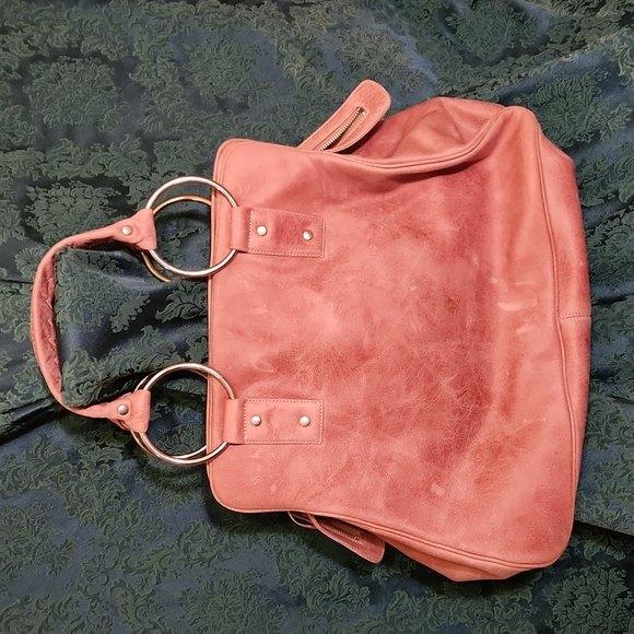 Large BULGA Dusty Rose Leather Satchel - Picture 2 of 11